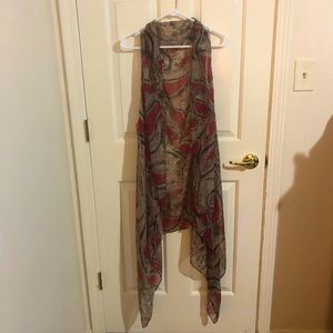 Sleeveless shawl, o/s, long, red, back and brown